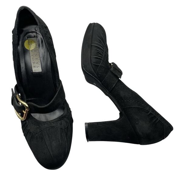 Barneys New York Shoes - Barneys New York Size 7 Suede Leather Mary Jane Heels Black Y2K Chunky Shoes